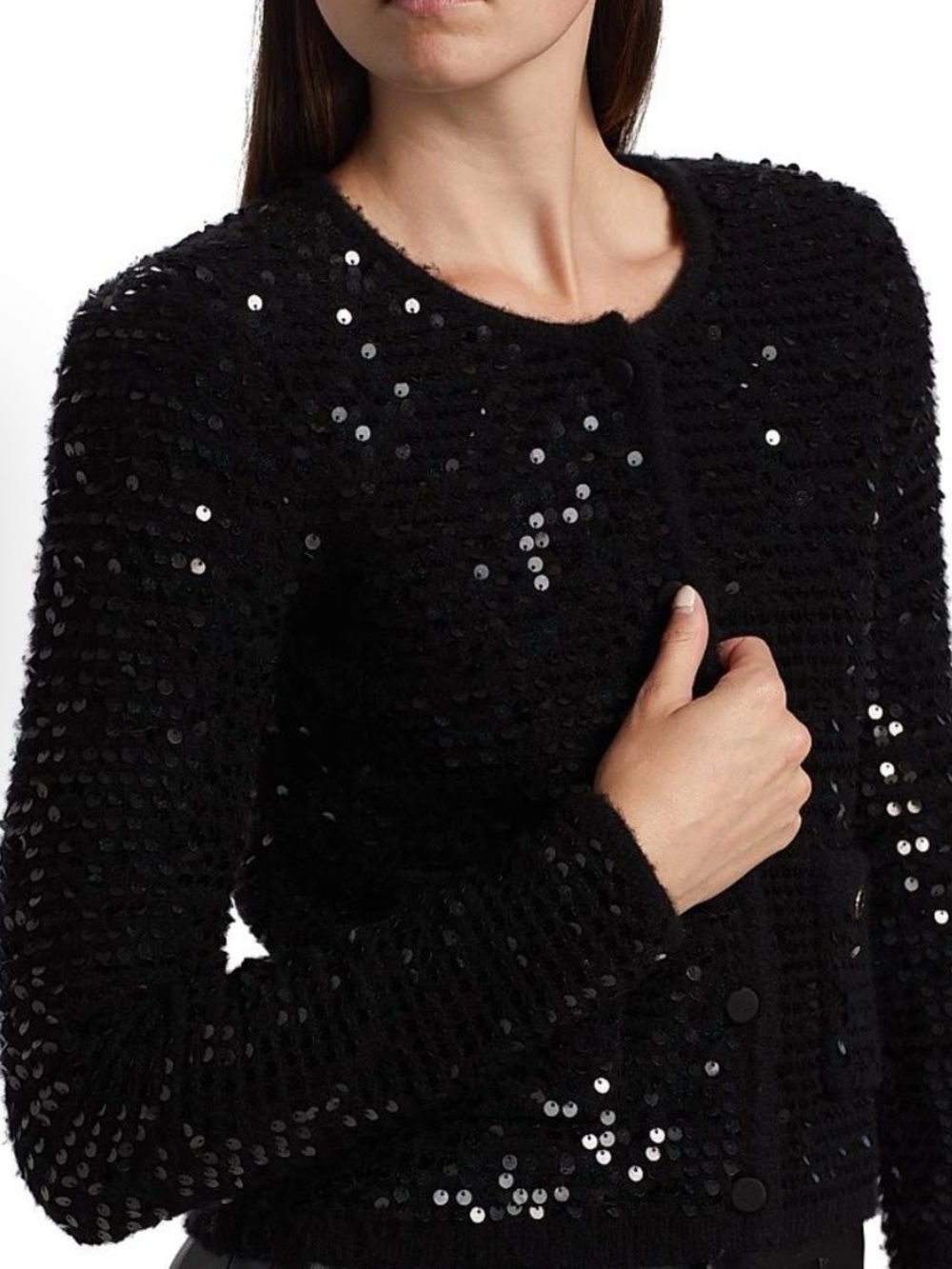 Generation Love  Black Sequin Knit Women's Cardigan with satin buttons.